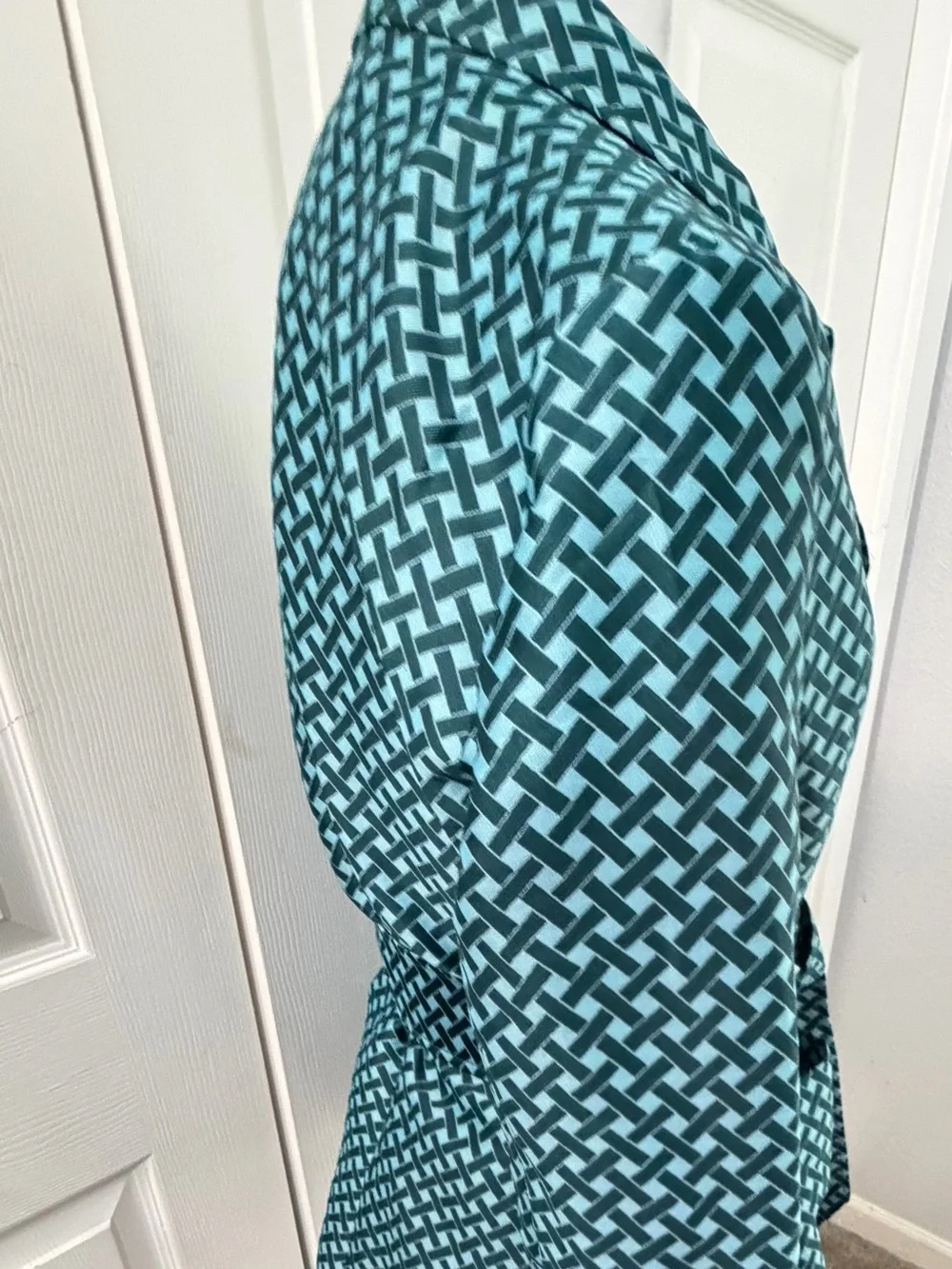 J. Argent Womens Size 8 Teal Geometric Belted Blazer Jacket tailored fit modern